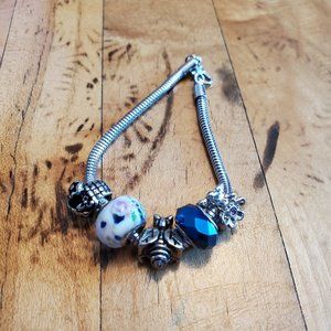 Stainless Steel Snake Chain Charm Bracelet Flower